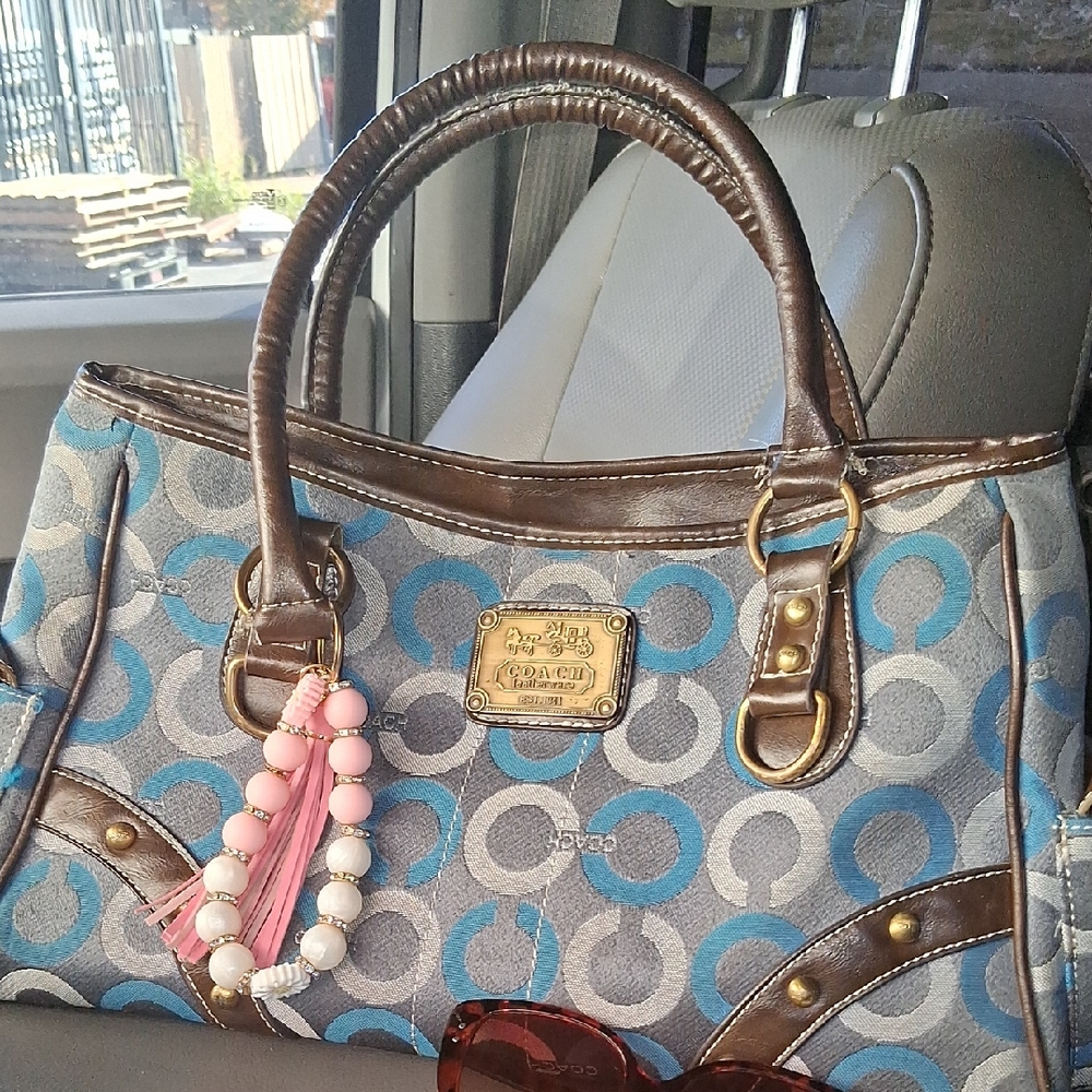 Coach Blue and Brown Satchel with Signature Pattern